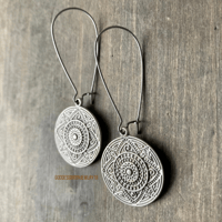 Antique Silver Earrings, Mandala Earrings, Textured Earrings, Boho Jewelry, Tribal Round Earrings 