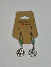 Dangle Tree Of Life Earrings/Green