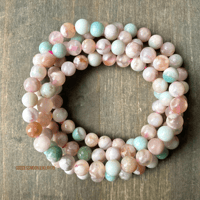 Image 1 of Pink and Green Flower Agate Beaded Bracelet | Stress Relief & Chakra Healing