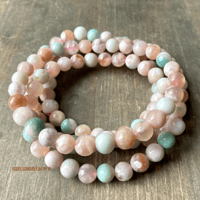 Image 2 of Pink and Green Flower Agate Beaded Bracelet | Stress Relief & Chakra Healing
