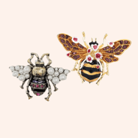 Image 1 of Bee My Valentine - Pearl Bee Brooch; Crystal Floral Bee Brooch