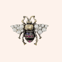 Image 4 of Bee My Valentine - Pearl Bee Brooch; Crystal Floral Bee Brooch