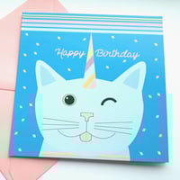 Image 1 of Cat Birthday card - Caticorn happy birthday card, cat unicorn card