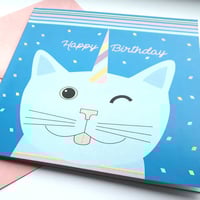 Image 2 of Cat Birthday card - Caticorn happy birthday card, cat unicorn card