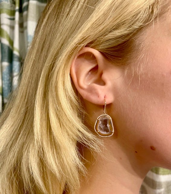 14 kt Agate Geode Earrings with Diamonds (Two versions) - Image 4 of 5