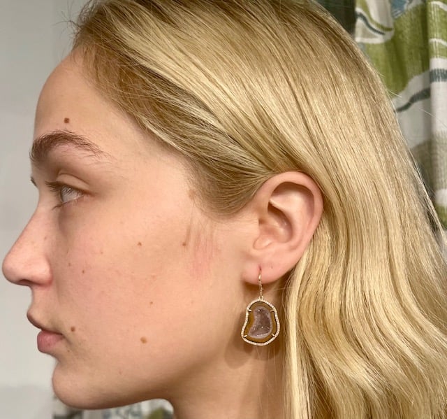 14 kt Agate Geode Earrings with Diamonds (Two versions) - Image 2 of 5