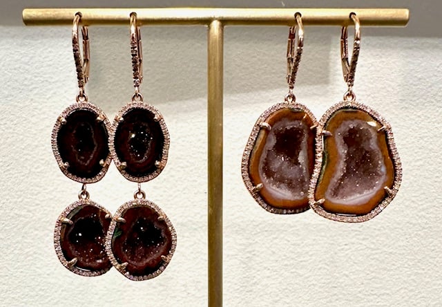 14 kt Agate Geode Earrings with Diamonds (Two versions) - Image 5 of 5