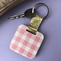 Image 1 of Wooden Keyring with Pretty Spring Gingham Print