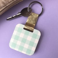 Image 3 of Wooden Keyring with Pretty Spring Gingham Print