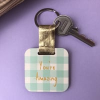 Image 4 of Wooden Keyring with Pretty Spring Gingham Print