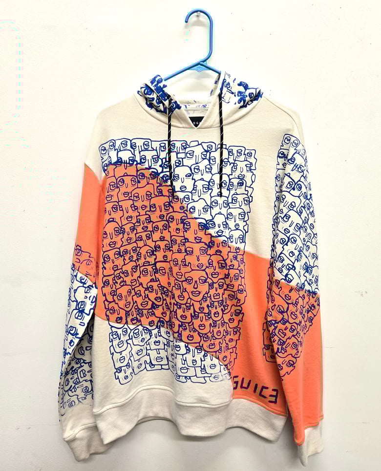 Image of Size Medium Faces Hoodie Orange and White 1 of 1