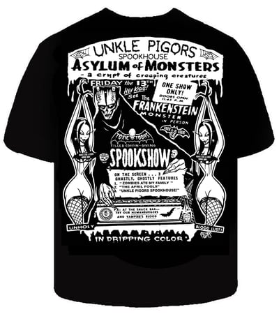 Image of ASYLUM OF MONSTER Black Mens shirt- LG MENS LEFT