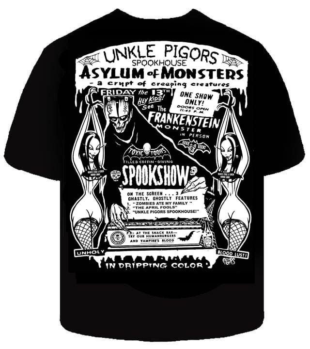 Image of ASYLUM OF MONSTER Black Mens shirt- LG MENS LEFT