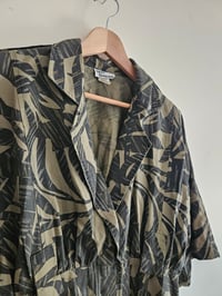 Image 2 of Vintage khaki green camo contrast leaf print batwing shirt jacket 
