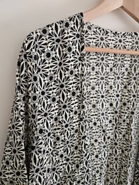 Image 2 of Pre loved black and white geometric print fringe open cardigan 