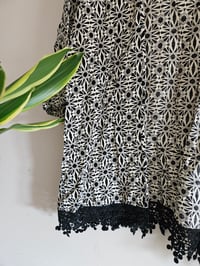 Image 3 of Pre loved black and white geometric print fringe open cardigan 