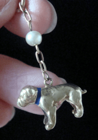 Image 4 of French Edwardian 18ct English bull dog pendant charm with enamel and pearl