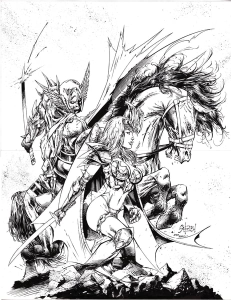 Image of DARKSHRINE ORIGINAL DOUBLE PAGE PIN-UP ART BY SHELBY ROBERTSON - HUGE 17" x 22"