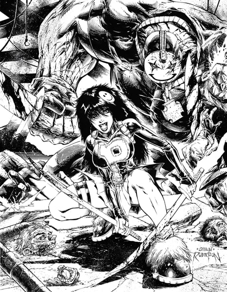 Image of BODY BAGS ORIGINAL DOUBLE PAGE PIN-UP ART BY SHELBY ROBERTSON - HUGE 17" x 22"