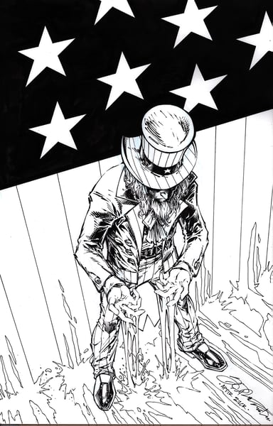 Image of THE 51st ORIGINAL COVER ART *Captain America 332 HOMAGE* BY SHELBY ROBERTSON 11" x 17" 