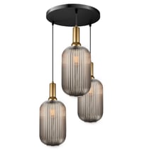 Image 4 of Ribbed Glass Smoke Gray Multi Pendant Light Staircase