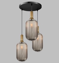 Image 2 of Ribbed Glass Smoke Gray Multi Pendant Light Staircase