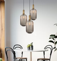Image 3 of Ribbed Glass Smoke Gray Multi Pendant Light Staircase