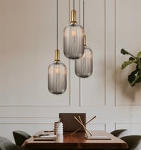 Image 1 of Ribbed Glass Smoke Gray Multi Pendant Light Staircase