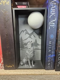 Image 1 of Howling Wolf Book Nook | Werewolf-Themed Bookshelf Insert | 3D Moon &amp; Wolf Diorama