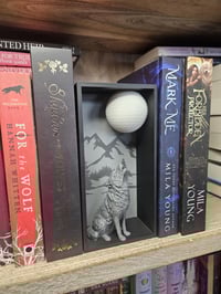 Image 3 of Howling Wolf Book Nook | Werewolf-Themed Bookshelf Insert | 3D Moon &amp; Wolf Diorama