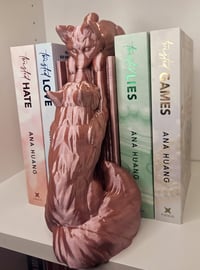 Image 1 of Kissing Playful Foxes Book Nook | Whimsical Bookshelf Decor with Storage 