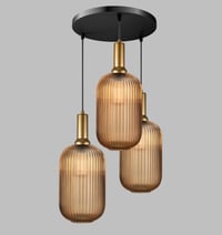 Image 5 of XL Amber Ribbed Glass Multi Pendant Light for Stairs