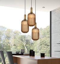 Image 1 of XL Amber Ribbed Glass Multi Pendant Light for Stairs