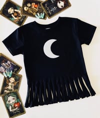 Image 1 of Crescent Moon Fringe Shirt Girl’s Dark Boho Top Birthday Gift 