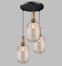 Image 2 of Long Glass Reeded Round Multi Pendant Light for High Ceiling