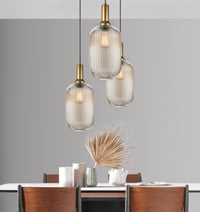 Image 3 of Long Glass Reeded Round Multi Pendant Light for High Ceiling