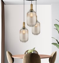 Image 1 of Long Glass Reeded Round Multi Pendant Light for High Ceiling