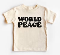 Image 1 of World Peace Natural Tee Neutral Girls Boys Toddler Kids Shirt 