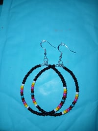 Black native american beaded hoops 