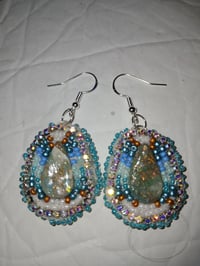 Image 1 of Teal blue Handbeaded earrings
