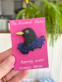 Image 2 of Blackbird Wooden Pin Badge