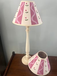 Image 2 of "The Georgians" - Artisanal Pink Striped Lampshades – Hand-Painted Pair for Table Lamps