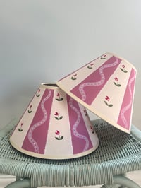 Image 1 of "The Georgians" - Artisanal Pink Striped Lampshades – Hand-Painted Pair for Table Lamps