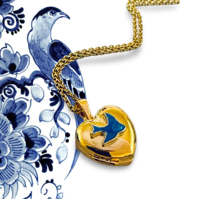Bluebird sterling silver gold plate heart locket necklace