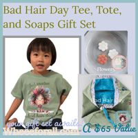 Image 1 of NEW!!! Bad Hair Day Tee, Tote,  and Soaps Gift Set for Kids Teens Girls Green and Blue 