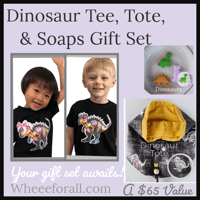 Image 1 of NEW!!! Dinosaur Tee, Tote, and Soaps Gift Set for Kids Teens Girls and Boys Black and Gold 