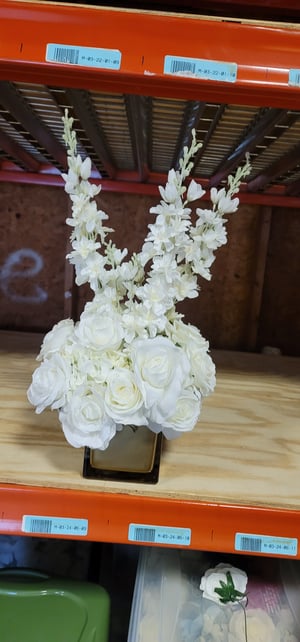 Image of White Silk  flower small Vase Centerpieces , 5 inch x 5 inch vase 