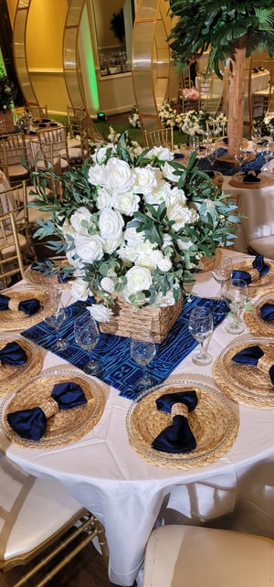 Image of Green and white flowers silk  centerpieces  40 cm 