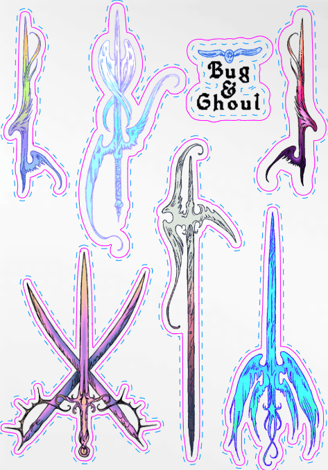Image of Angelic weapons sticker sheet