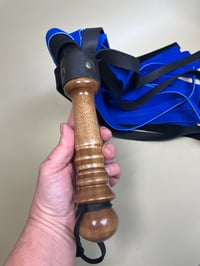 Image 5 of Black over blue thuddy flogger with gorgeous walnut handle